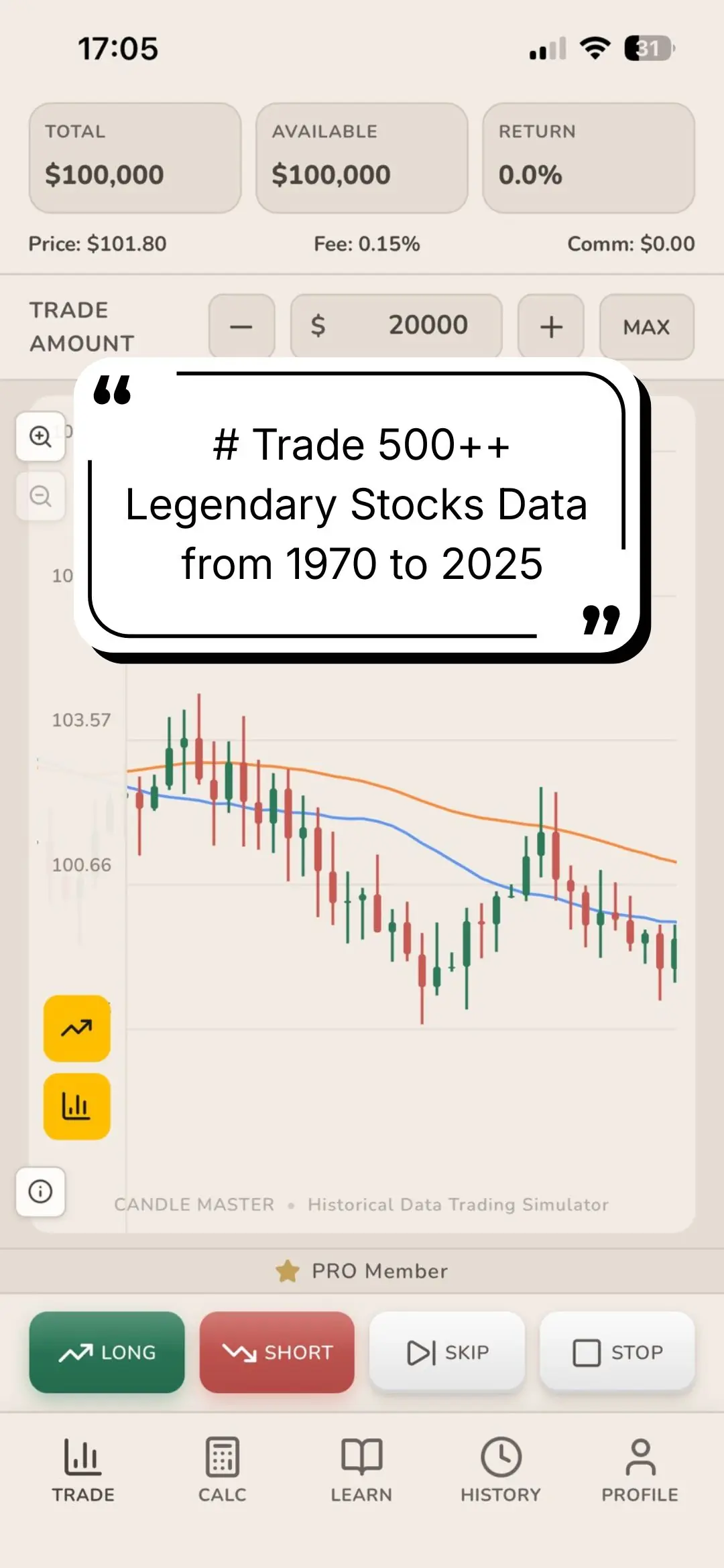 Trading screen with legendary stock data